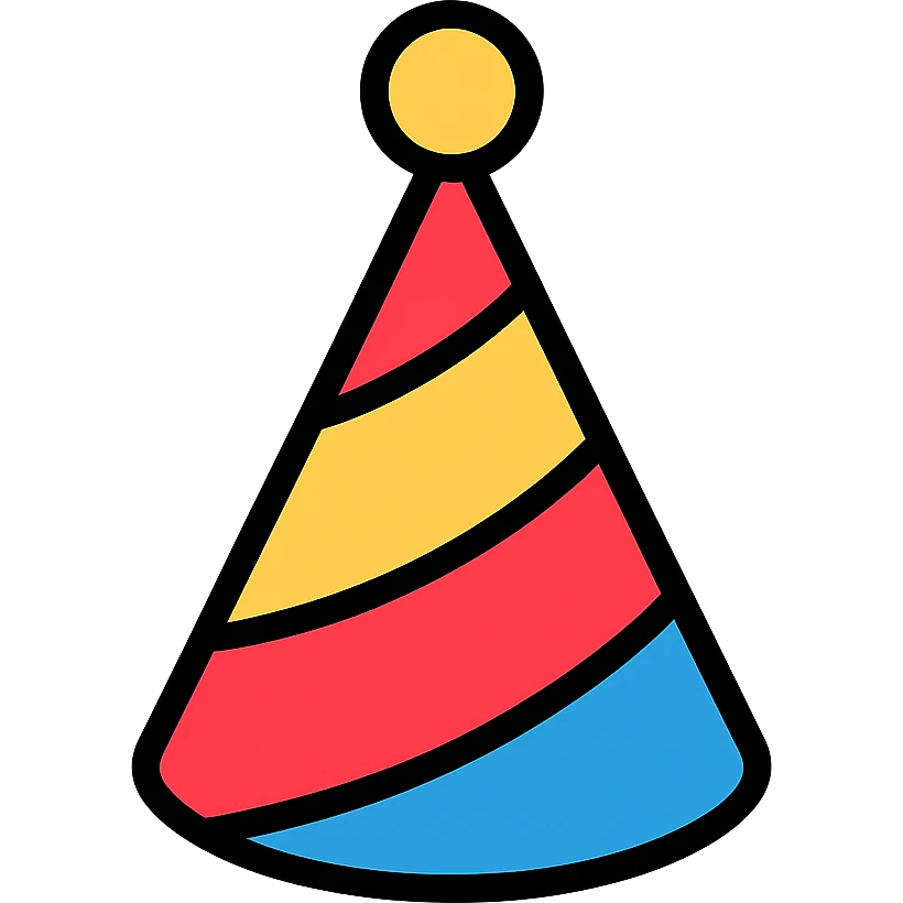 party hat with striped pattern, color icon style emoji