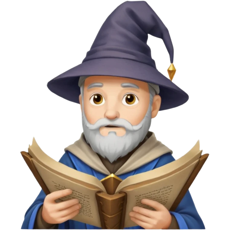 Old Scholar Wizard – gray beard, reading ancient scroll. emoji