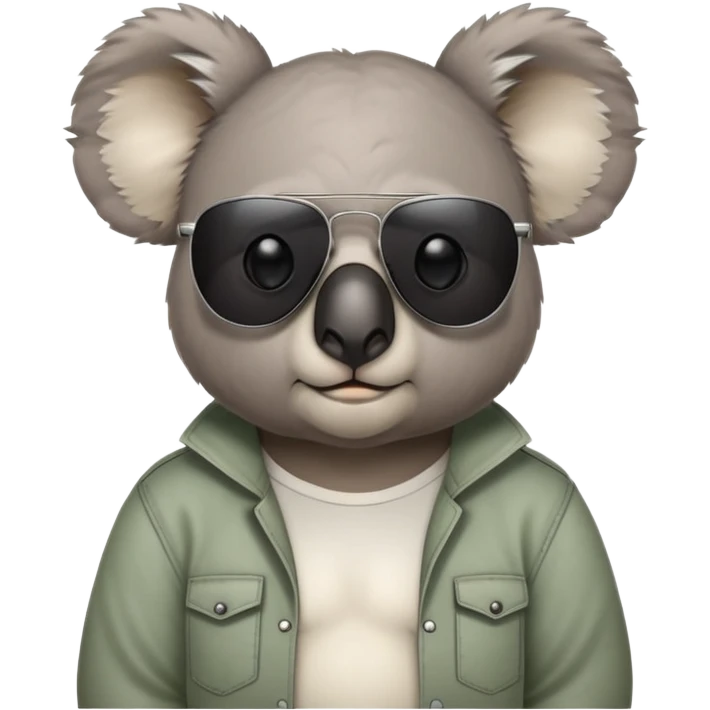 anthropomorphised koala, head and shoulders, casual clothing, dark sunglasses, different grumpy expression emoji
