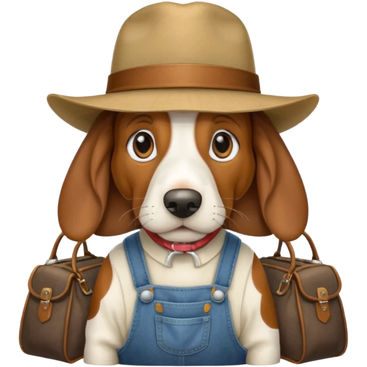 toothless hillbilly basset hound wearing a stetson and dungarees and has bagfs under the eys emoji