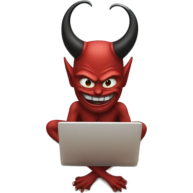 devil with computer on a beach emoji