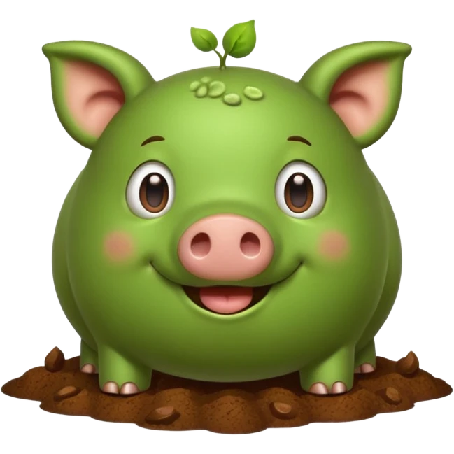 Green pig with big poop emoji