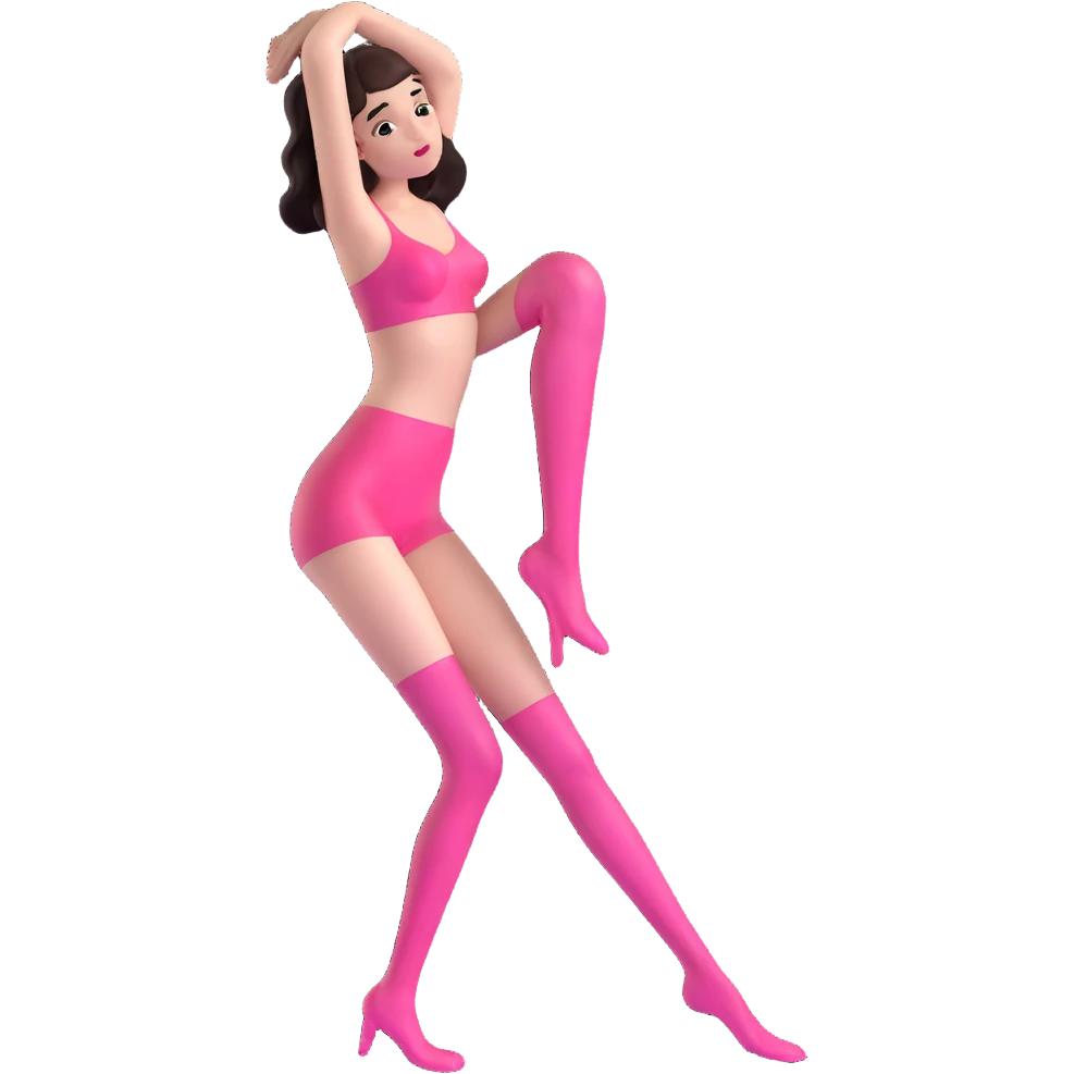 Minimalistic stylized girl figure in transparent glass style with pink gradient, adjusting pink stockings emoji