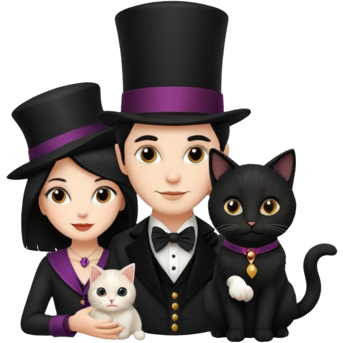 magician couple and their pet cat emoji