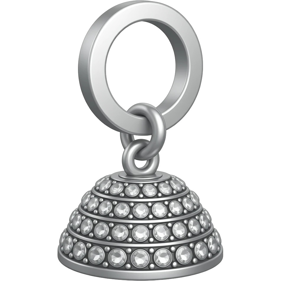 One single jhumka in silver colour top circle plate not ring , down upside down bell shaped silver , cover the top ring inside with stones emoji