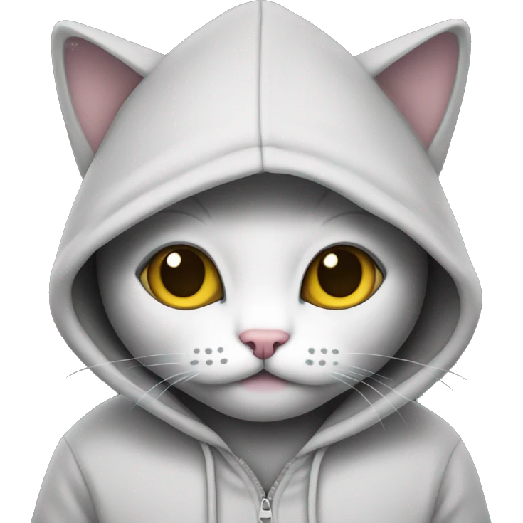 Kitty wearing a hoodie that’s black emoji