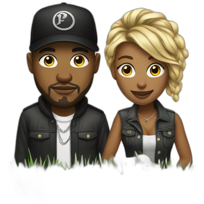 male rapper and a female songwriter on a green grass emoji