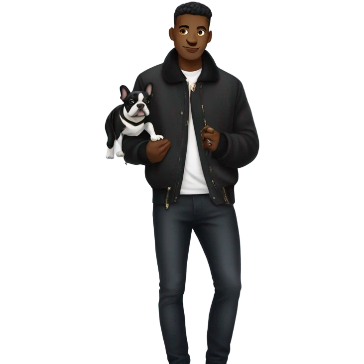 Guy with drip holding a black French bulldog  emoji