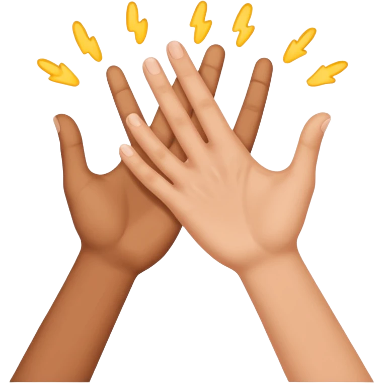 Face with person giving themselves a high five. hands should be touching with visual showing a clap emoji