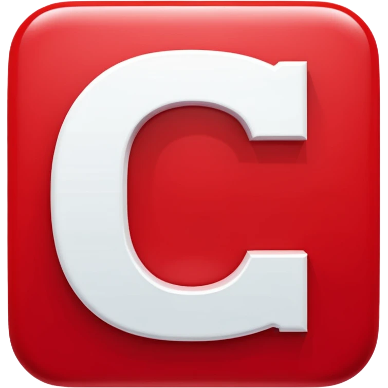 A bold white capital letter C inside a red rounded square, flat emoji design, shiny light reflection, in the same style as the 🅱️ emoji, transparent background, the letter C is large and centered emoji