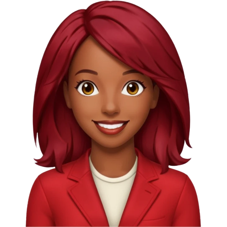 Kelly Rowland, dark red hair, red outfit emoji