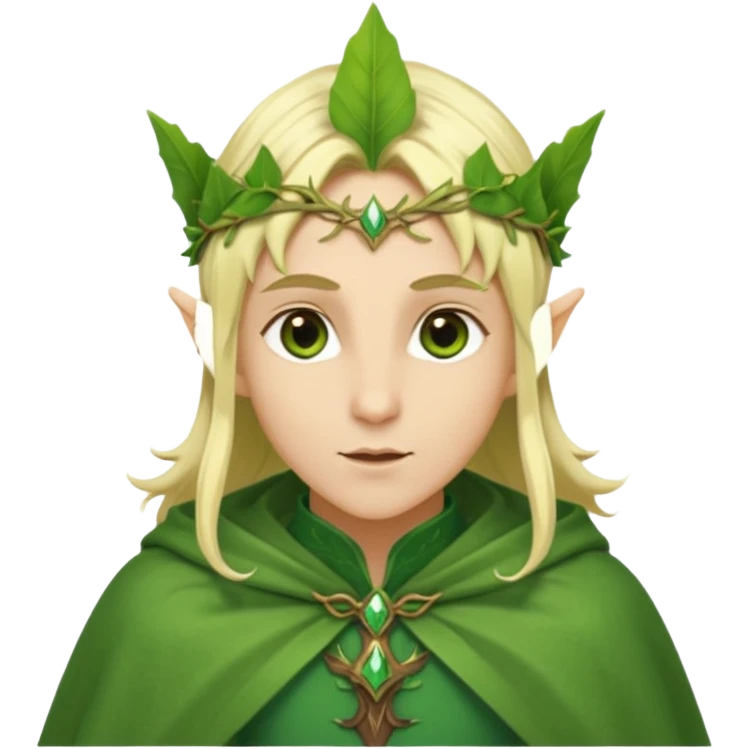 Forest Elf – elegant green skinned elf with leaf crown and cloak, blonde hair emoji