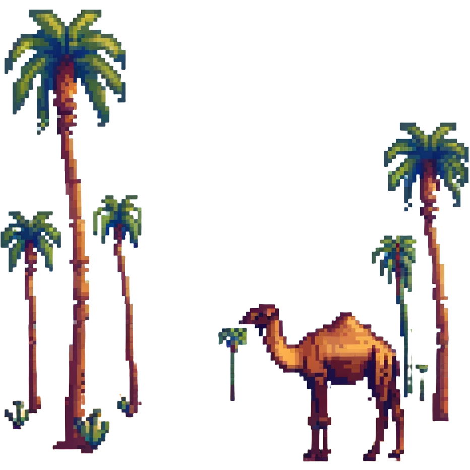 Desert landscape with camel and palm trees, Saudi Arabia emoji