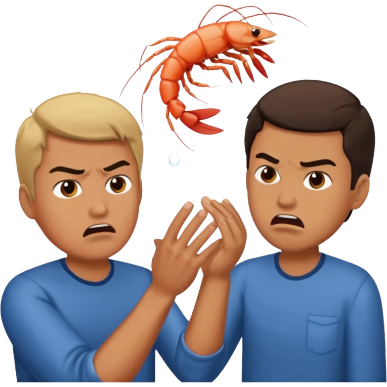 Make one of a man throwing shrimp at another guy angrily emoji