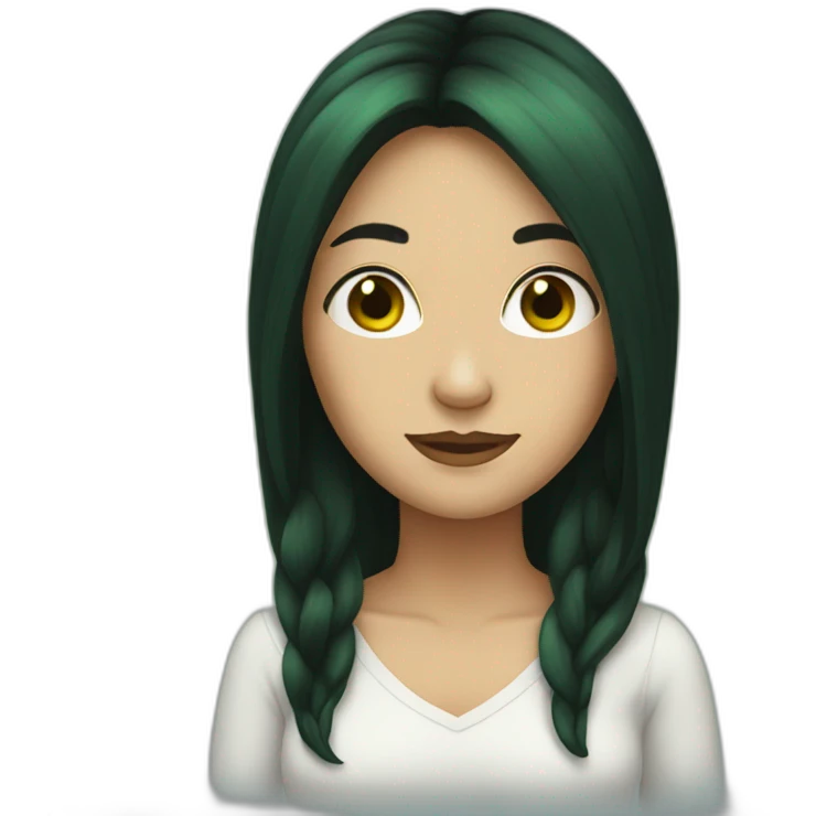 Green woman, long black hair emoji