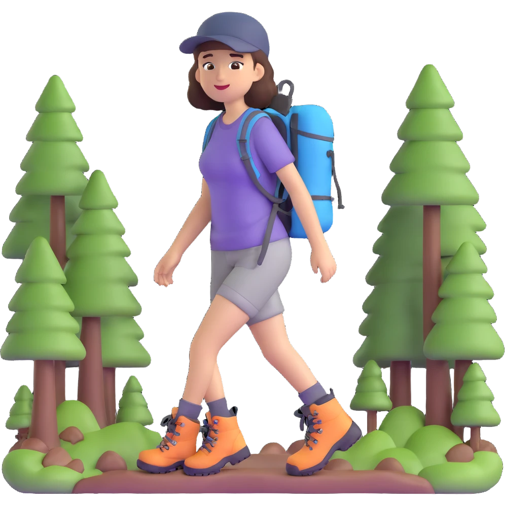 Outdoorsy woman with hiking boots and forest background emoji
