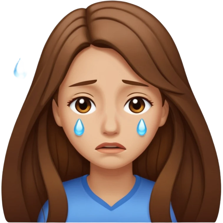 Woman with long brown hair crying, light beige emoji