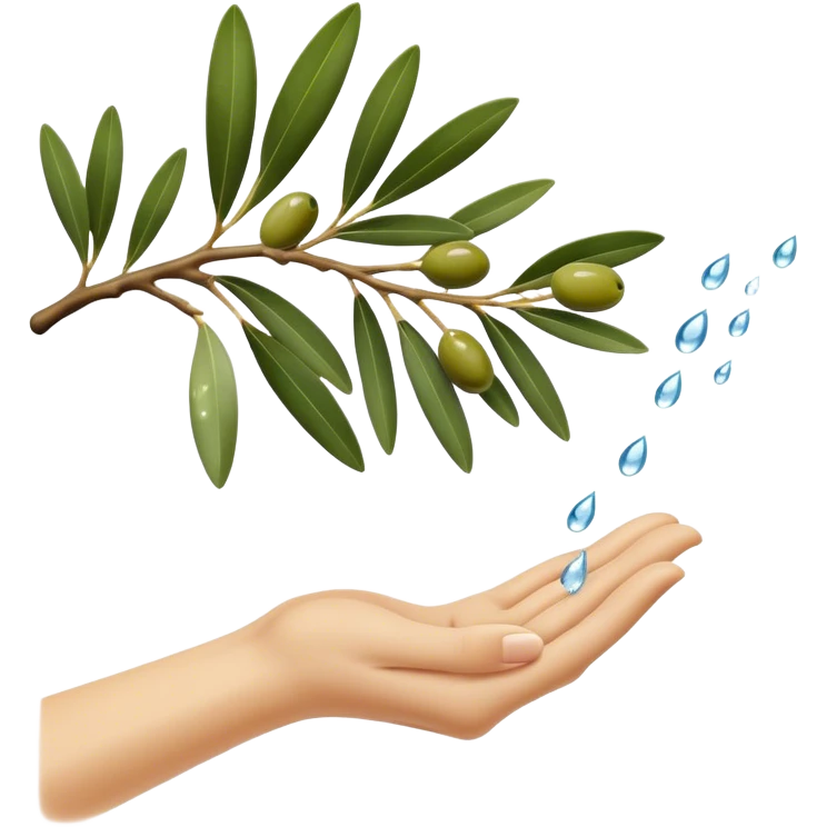 gocce d'acqua che cadono verso il basso da mano che stringe ramo di ulivo emoji