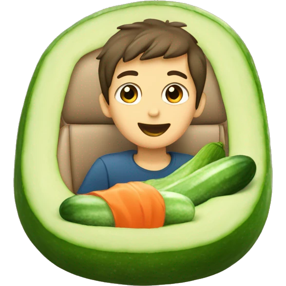 boy in car looking up with cucumber mouth  emoji