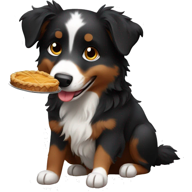 Small black australian shepherd dog eating pie  emoji