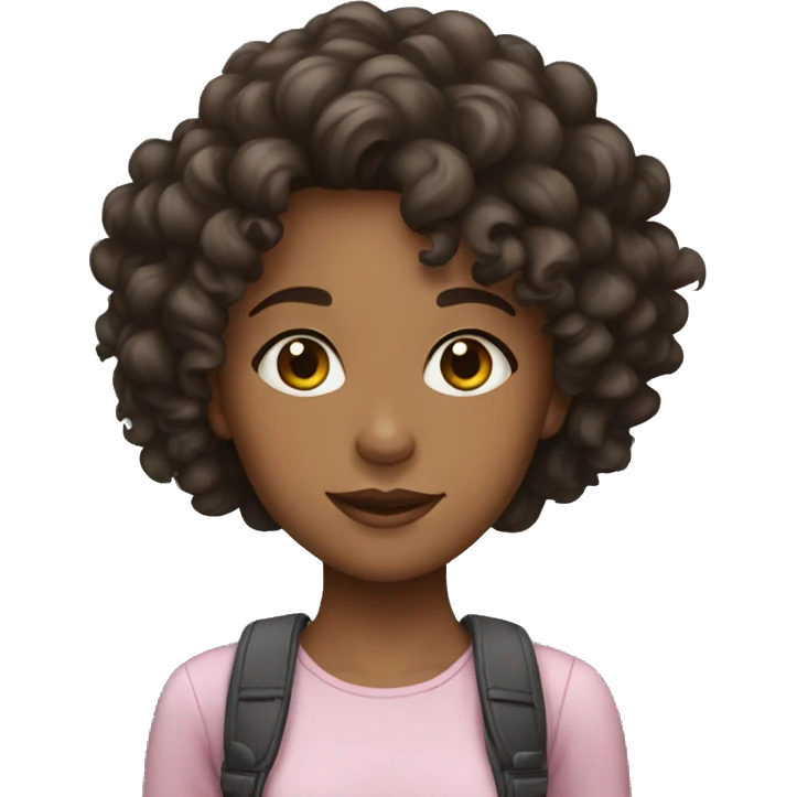 a girl with light black skin, curly hair, Brazilian emoji