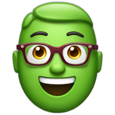 a man, green rubies on his head, waving hello, wearing glasses emoji
