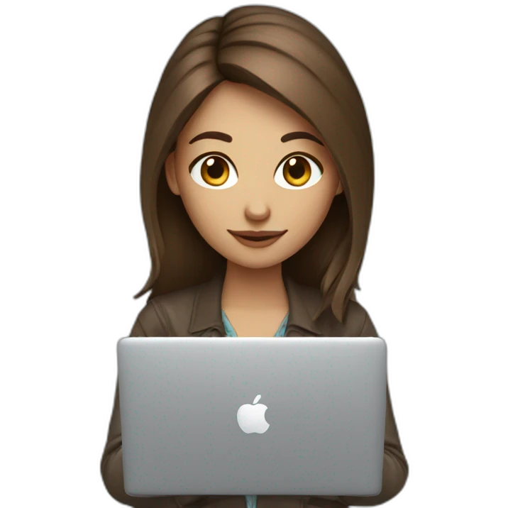 Beautiful programmer girl with brown hair working with MacBook emoji