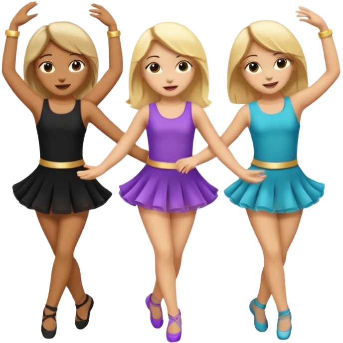 Emoji of 3 Girls dancing one with blonde hair, one tan skin with brown hair and one with black hair emoji
