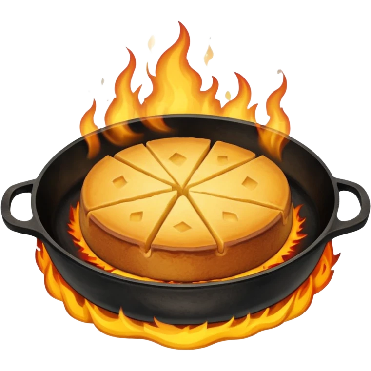 skillet with cornbread on fire emoji