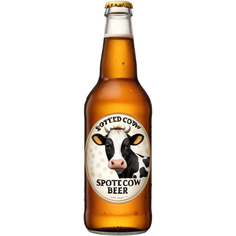 bottle of Spotted Cow beer with cow pattern label emoji