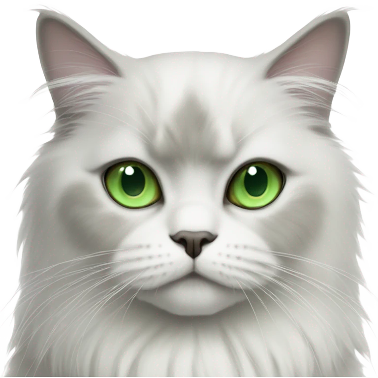 White and gray Persian cat with green eyes emoji