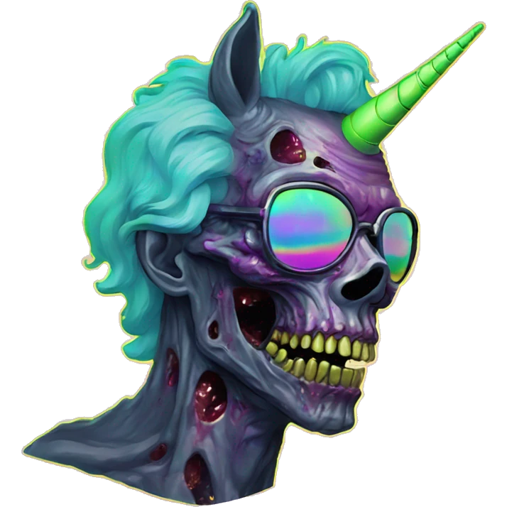 .Zombie. Vaporwave black holographic oilslick zombie unicorn  emoji