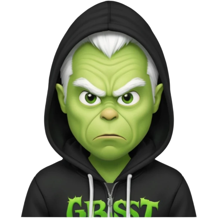 Create an avatar of white european male in hoodie with ``BST`` letters on it. make him look like grinch from movie emoji