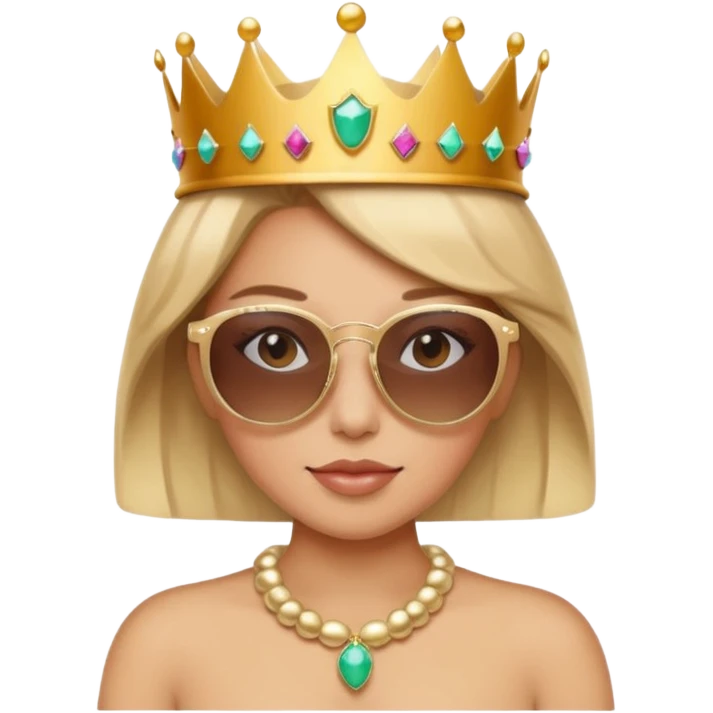 bold confident female character with sunglasses and a crown, radiating girlboss energy, apple emoji style, suitable for a phone case emoji