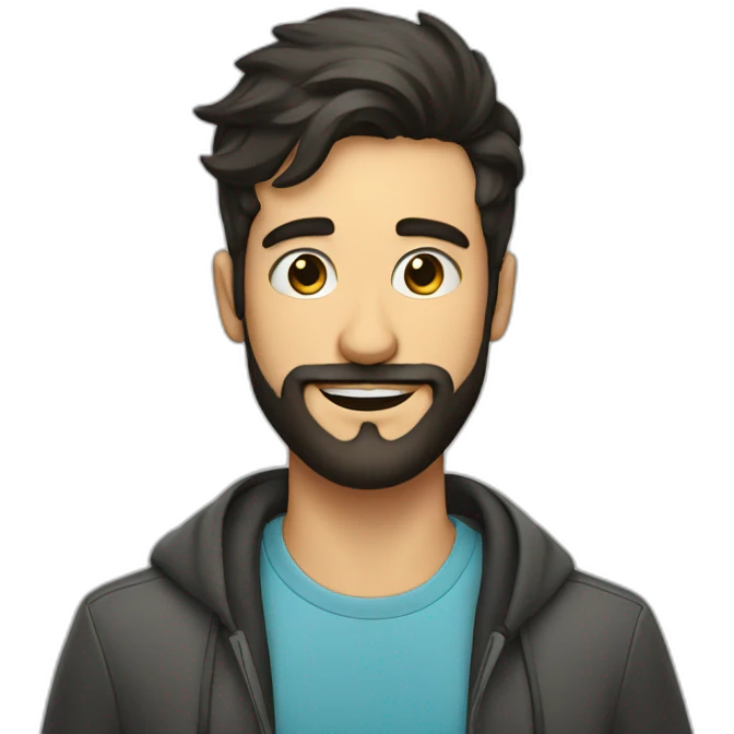 Face of dark haired man with beard and a banner behind his head celebrating his 30th birthday emoji