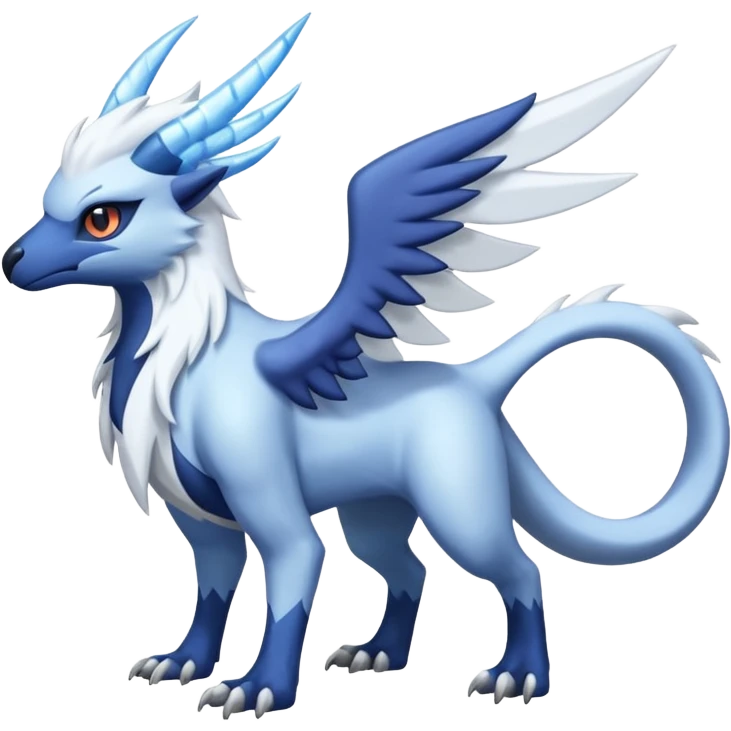 Icy Arctic Frost-Blue Pale-Shimmering Snow-Dusted Majestic Absol-Nargacuga-Latias-fusion-creature (full body) emoji