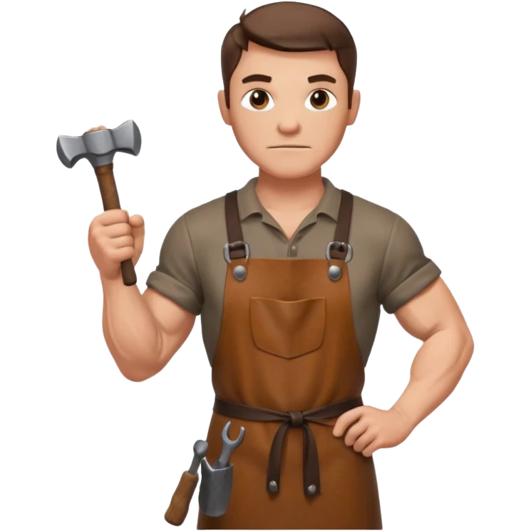 Emoji portrait of a Celtic blacksmith. Work clothes, muscular arms, holding a hammer and wearing a leather apron. emoji