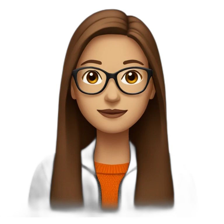 woman with light glasses with long straight brown hair waving wearing a dark orange sweater and black jacket emoji
