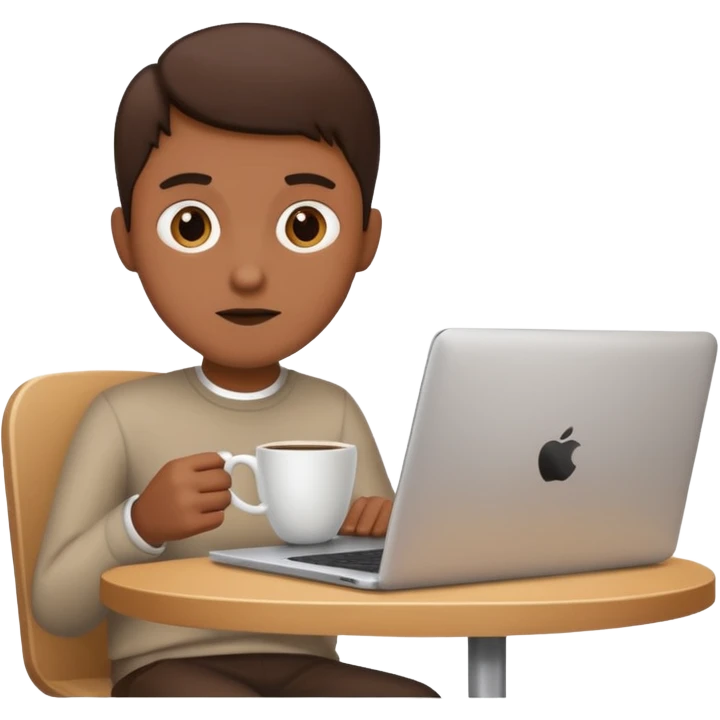 persona tomando cafe y con un computador  emoji