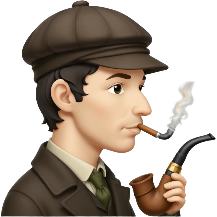 A side view of Sherlock Holmes wearing a deerstalker hat and smoking a curved meershaum pipe emoji