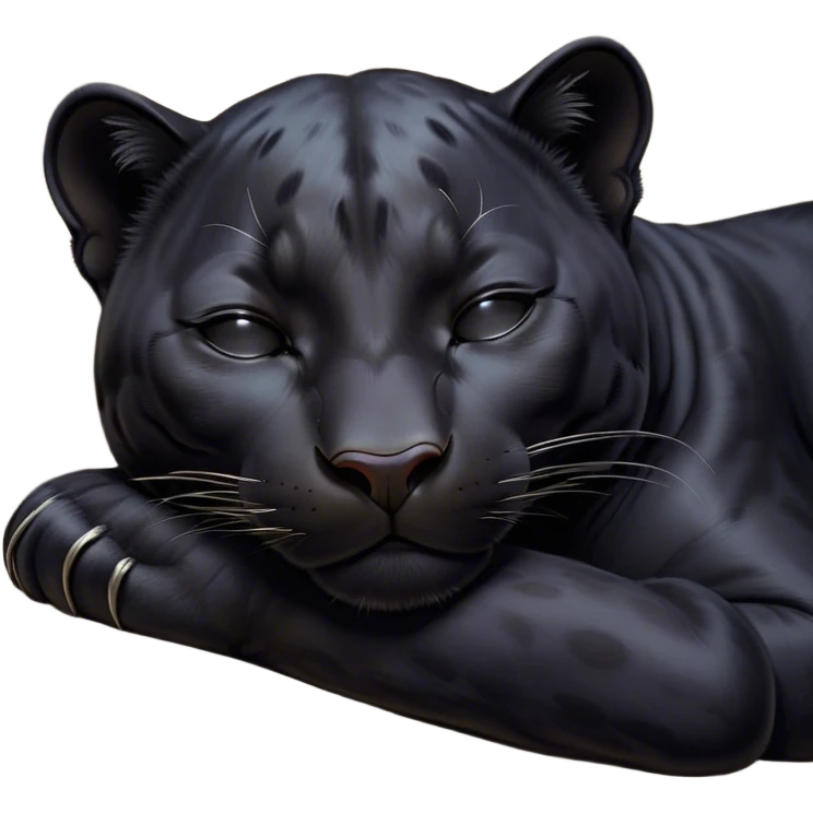 Meme-Worthy cute Sleeping black Panther Portrait Emoji, Head resting peacefully with a contented smile, showcasing a luxuriously sleek form and eyes gently closed in serene slumber, Simplified yet comically adorable features, highly detailed, glowing with a soft, drowsy dark light, high shine, relaxed and utterly lovable, stylized with an air of playful laziness, bright and heartwarming, soft glowing outline, capturing the essence of a sleeping black Panther that feels destined to become the next viral icon of adorable rest! emoji