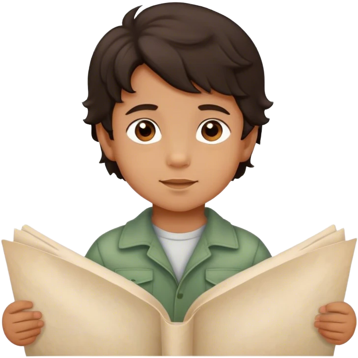 smiled Toddler boy with wavy dark hair and brown eyes with a parchement on spring time emoji