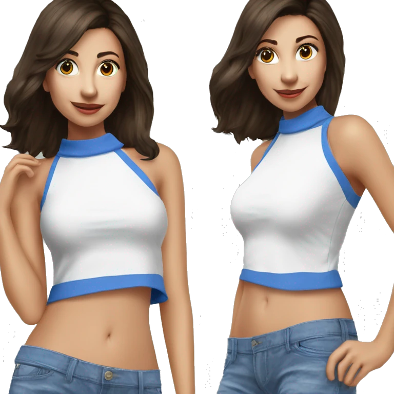 Blue and white HALTER NECKLINE PATCHY SHORT SLEEVE TOP emoji
