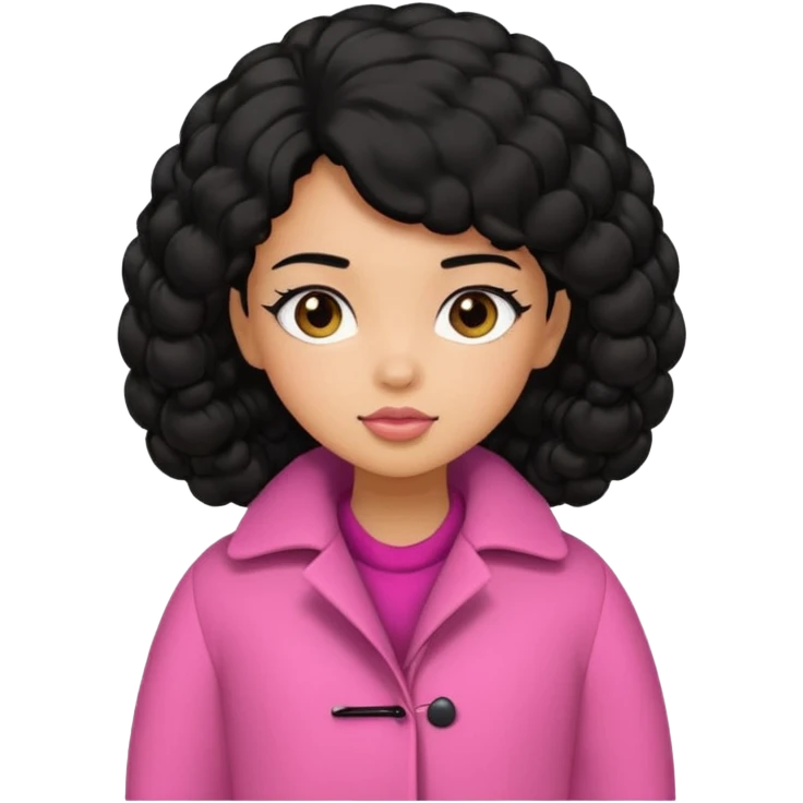 A caramel skinned girl that’s has puffy black hair in a puff skinny and wears a pink coat  emoji