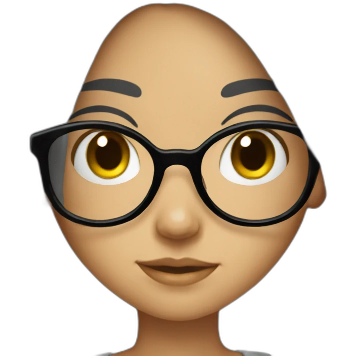 cute girl black long hair and round glasses emoji