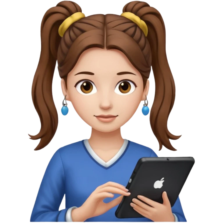 woman with two ponytails hair with tablet emoji