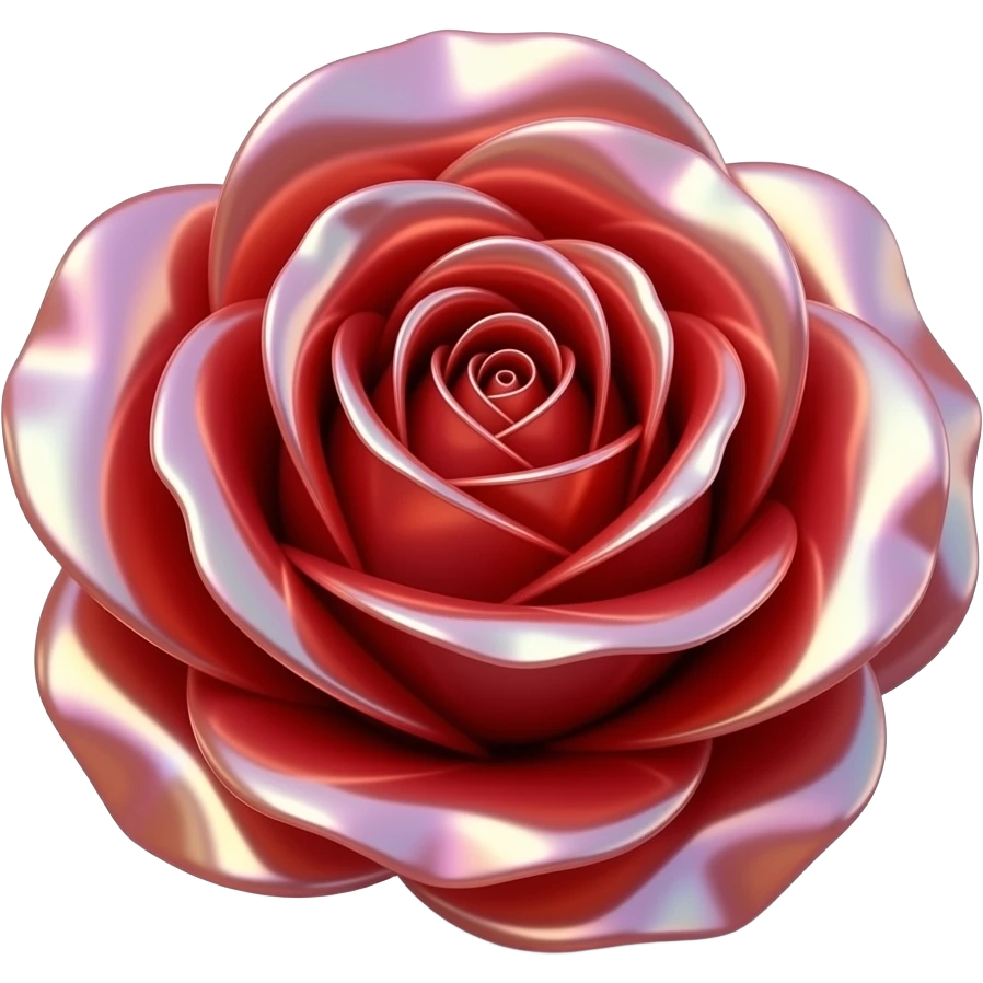 Highly realistic, ultra detailed, shimmering, perfectly shaped Origami Red rose that appears to be made of an acrylic pearlescent opalescent glass, high quality, high definition, 600 dpi. Must have no emoji faces, no emoji icons. Must be isolated, 3d render. emoji