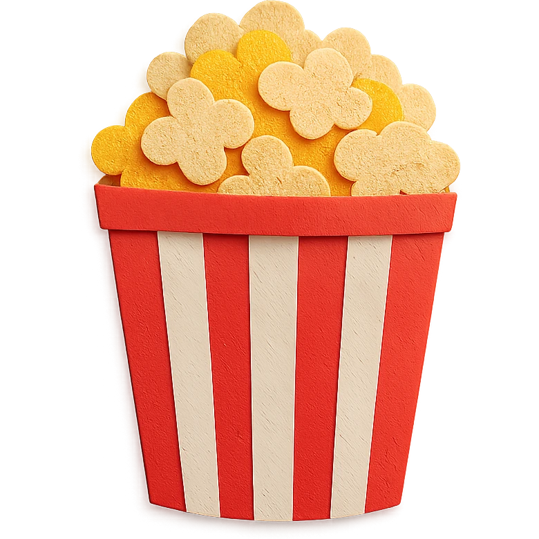 red and white striped movie theater popcorn bucket with buttered popcorn emoji