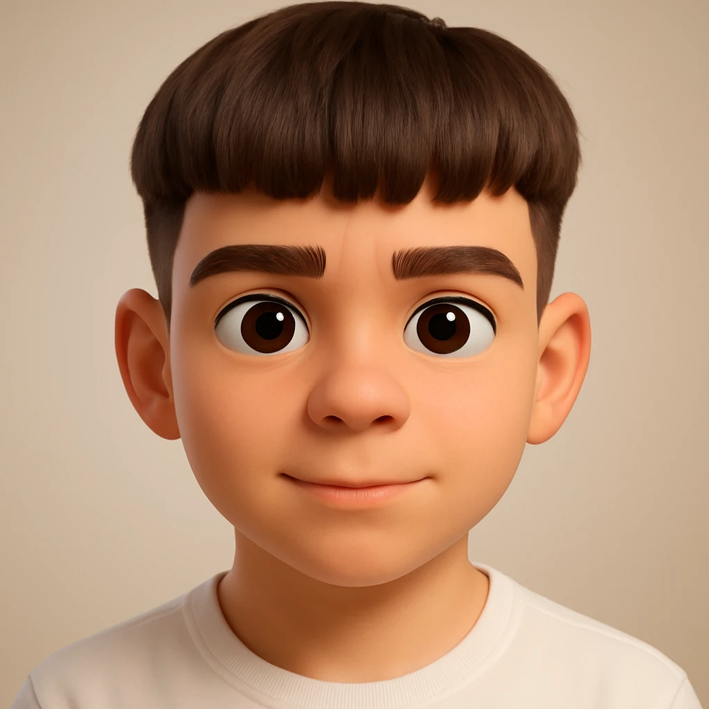 Create a highly detailed 3D emoji character of a human face based on the reference image, with smooth plastic-like textures, big expressive eyes, a slightly oversized head, and soft studio lighting. The style should resemble Apple Memoji and Pixar characters, featuring rounded shapes, vibrant colors, and a cute, friendly expression. The background should be clean and softly blurred. Ultra-realistic 3D render, sharp focus, 4K resolution. emoji