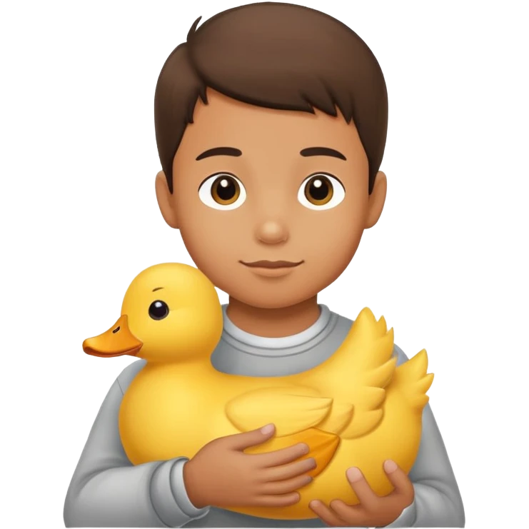 Yellow stuffed animal duck being held by a happy boy emoji